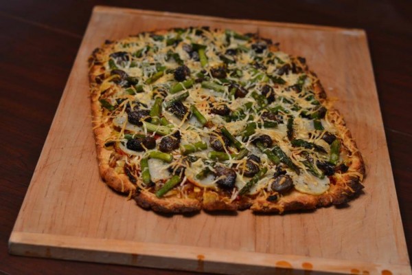 Herb Scented Potato, Asparagus, and Smoked Oyster Pizza