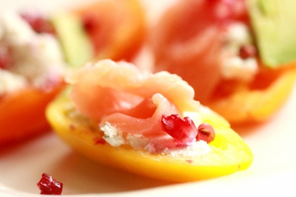 Smoked Salmon Filled Peppers with Goat Cheese and Pomegranate