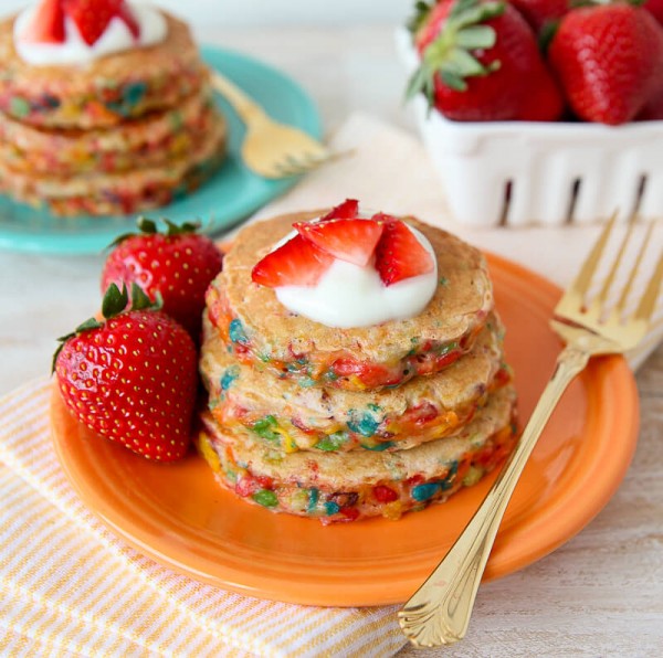 Fruity Pebbles Confetti Pancakes