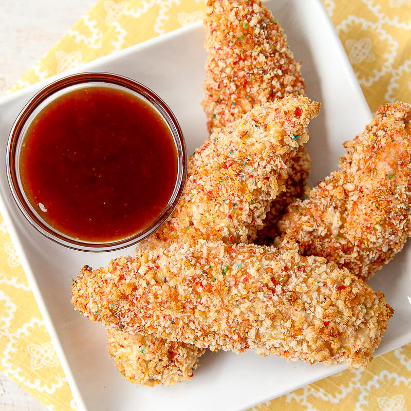 Fruity Pebbles Cereal Crusted Chicken Tenders