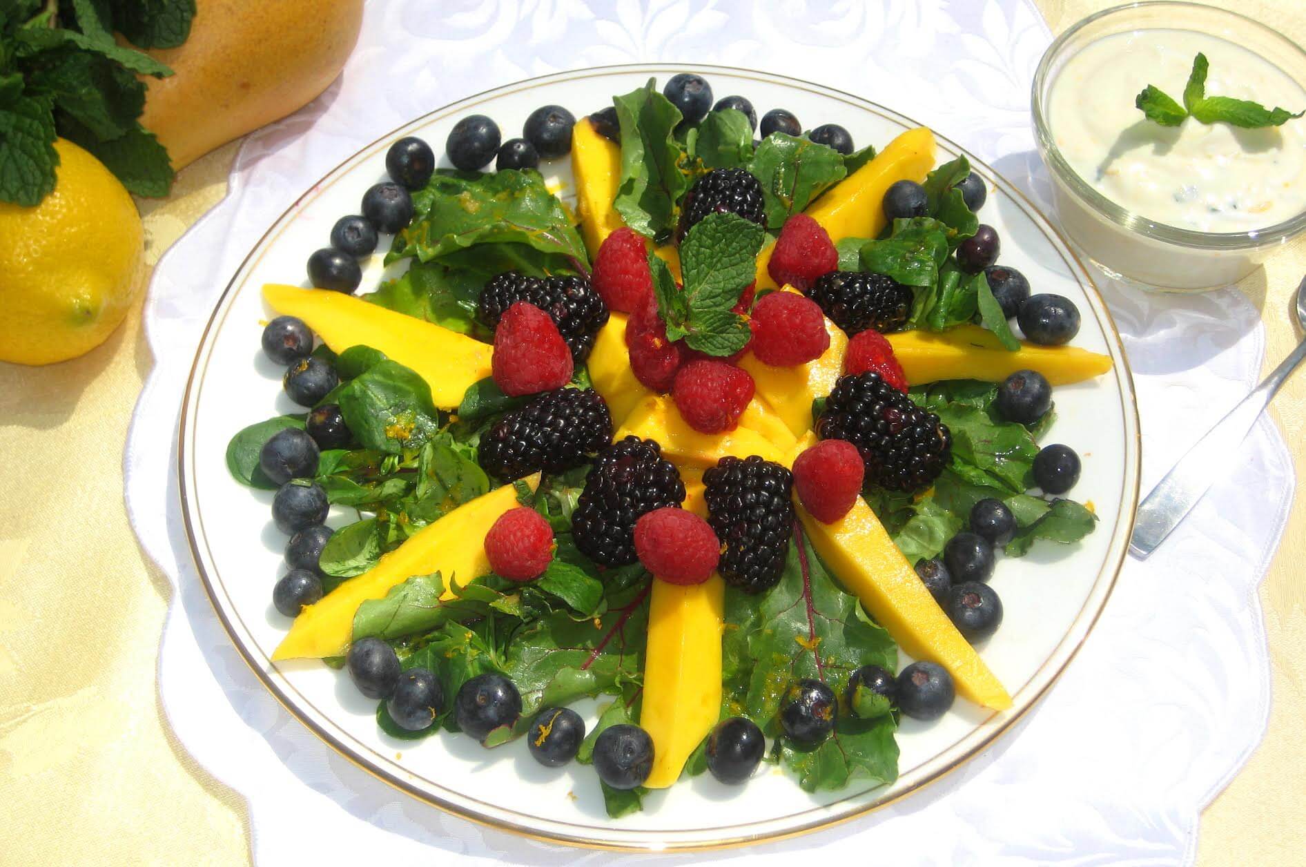 Blackberry, Mango and Mache Salad with Yogurt Dressing