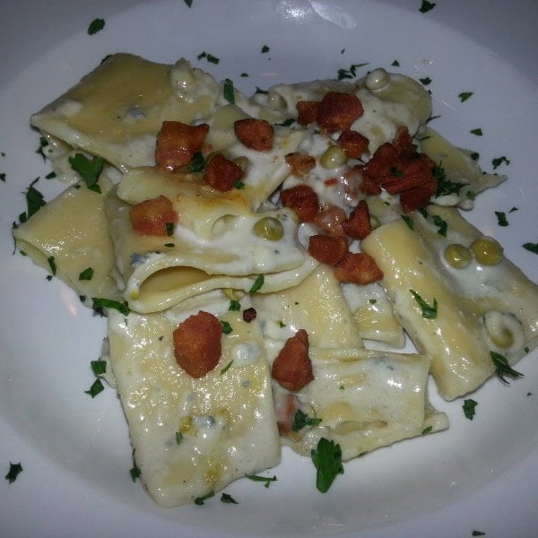 Creamy Gorgonzola, Pancetta and Peas Paccheri