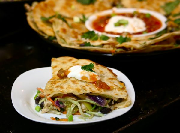 Broccoli Cole Slaw, Chicken, and Black Beans Quesadillas