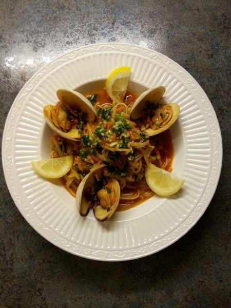 Mann’s Brocco-Noodle and Clam Bowl with Gremolata