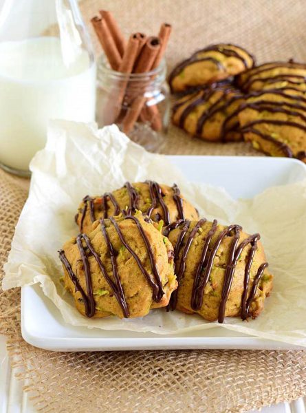 Pumpkin and Broccoli Slaw Cookies with Dark Chocolate Drizzle